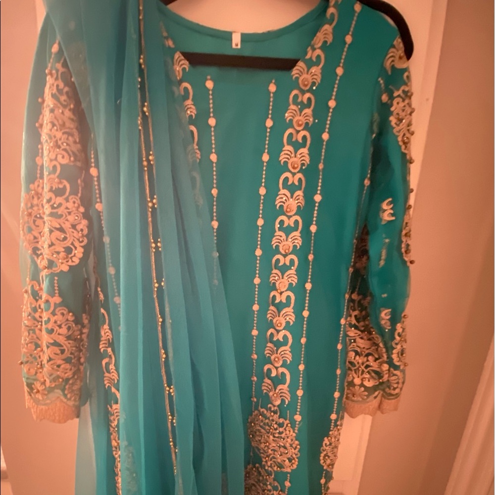 Blue and gold shalwar kameez